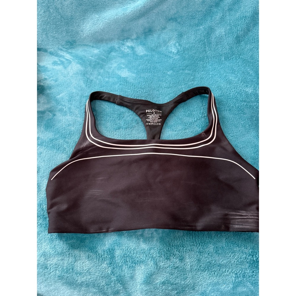 Peloton Merit Scoop Neck Racerback Sports Bra Black White WR01099 Medium‎ NEW
